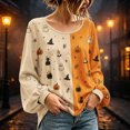 thumbnail image 3 of Stamzod Long Sleeve Tops for Women Trendy Fashion Patchwork Printed Halloween Shirt Loose Casual Fall Blouses, 3 of 5