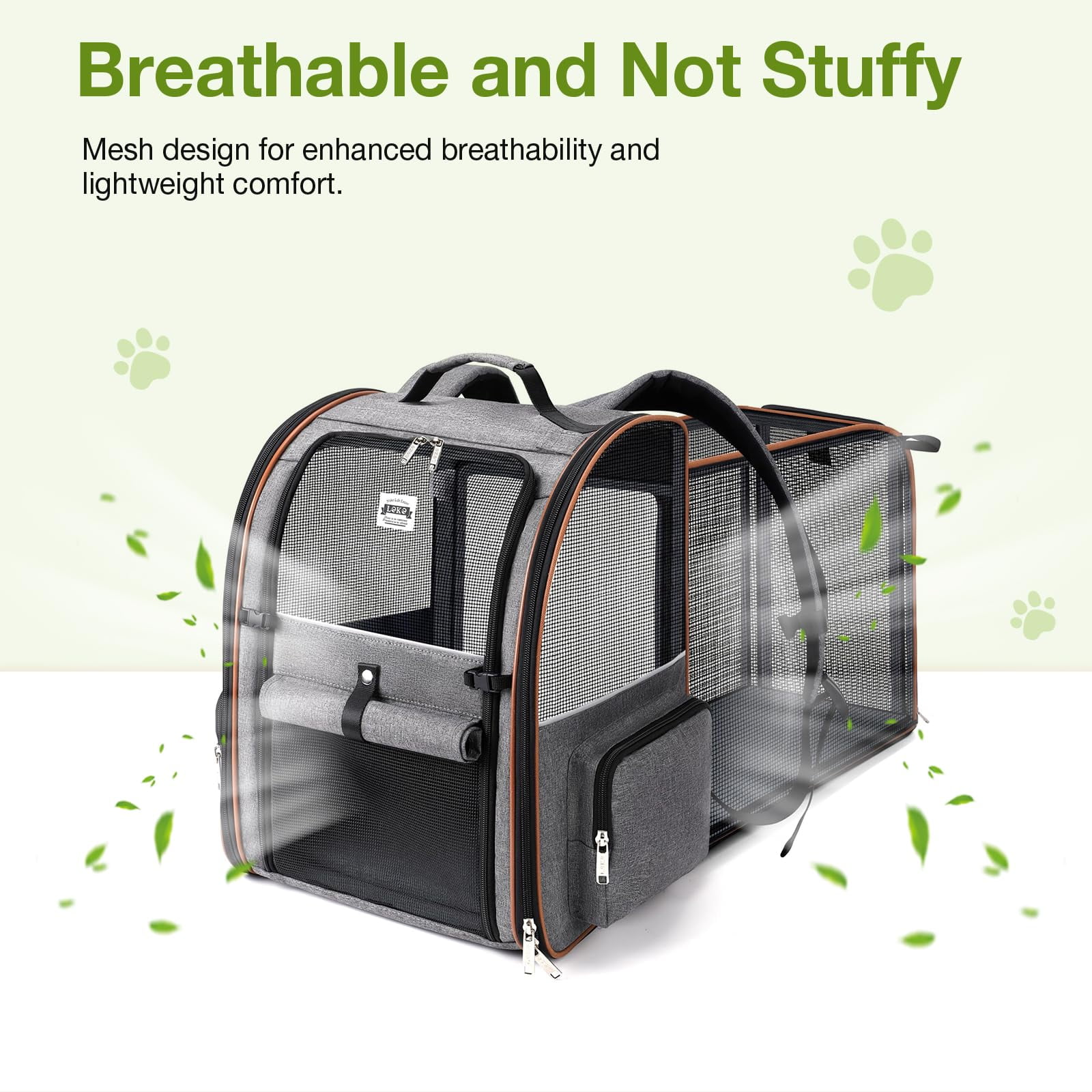 LEKE - Large Cat Backpack Carrier Expandable Pet Carrier Backpack for Small Dogs Medium Cats Fit Up to 18 Lbs, Dog Backpack Carrier, Foldable Puppy Backpack Carrier for Travel, Hiking,Grey