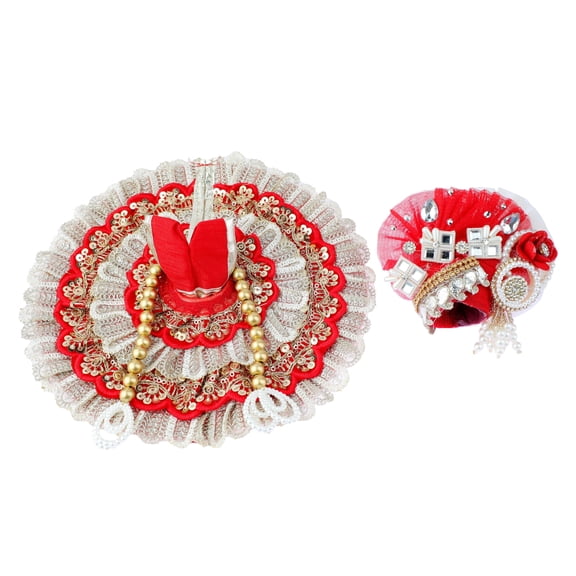 Laddu Gopal Dress Cloth Bhagwan Poshak of God Bal Gopal Kanha Kanhaiya Dev Vastra for Metal Idol Statue for Indian Traditional Holi Festival of Colours Decor(Size:- 3-5 No.Dia- 10")(Red)