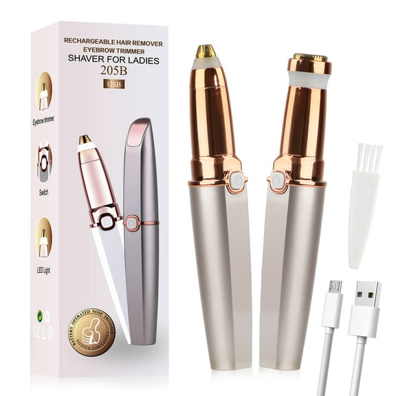 Hair Trimmer, 2 in 1 Facial Hair Remover & Eyebrow Trimmer for Women, Rechargeable, Portable, with LED Light