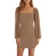 thumbnail image 1 of Vestido ajustado Wenrine Mesh de manga larga con cuello cuadrado y manga corta, 1 of 5