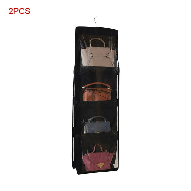Xingzhi 2 Pieces Hanging Handbag Organizer Non-woven Storage Holder PVC Purse Closet 8 Pocket Black