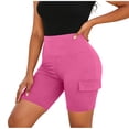 thumbnail image 4 of Shorts for Women Soild Color Fashion Casual Athletic Shorts Lightweight Elastic Waist Slim Fits Summer Shorts with Pocket, 4 of 7