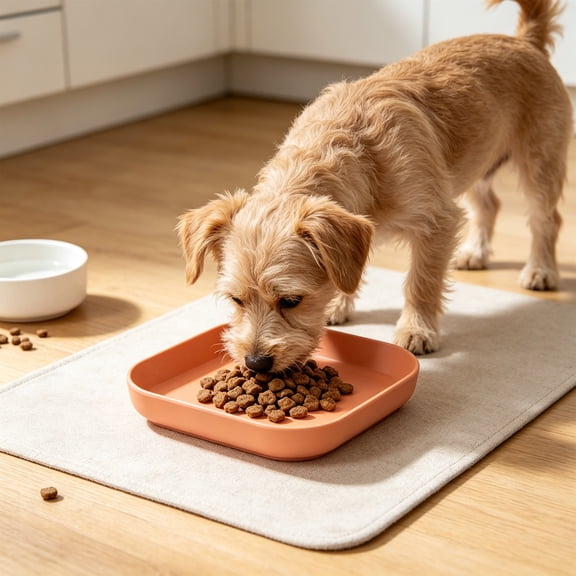 Racsoh Square Plastic Pet Snack Dish, Shallow Wide Bowl for Cats Dogs, Multifunctional Feeding Plate, for Dry Wet Food Treats (Orange)