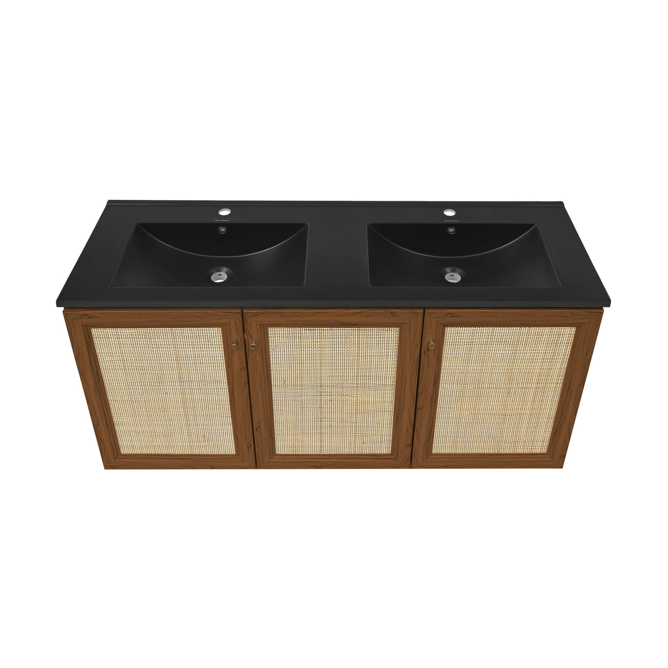 Classe 48" Wall-Mounted Bathroom Vanity in Brown Oak with Black Double Basin Sink Top