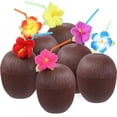 thumbnail image 1 of Coconut Cups, Plastic Coconut Cups with Lids and Straws for Hawaiian Party, 1PC, 1 of 7