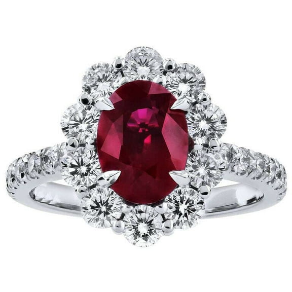HeartsAndYou 2ct Natural Ruby & Diamond Engagement Ring Halo 100% REAL 14k SOLID White Gold