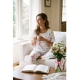 thumbnail image 4 of Ekouaer Womens Satin Silky Pajama Set Short Sleeve Shirt with Long Pajama Pant Set Soft PJ Loungewear, 4 of 6