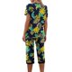 thumbnail image 3 of Qucoqpe - Conjuntos de pijama cómodos para mujer, con blusa de manga corta con cuello en V y pantalones anchos con estampado floral, estilo capri holgado, 3 of 5