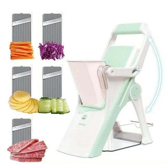 Safe Mandoline Slicer, Multi Vegetable Chopper with Container, Adjustable Thickness, Stainless Steel Blades for Slicing, Dicing, Julienne – Easy to Clean & Store, Kitchen Gadget (5 in 1 White)