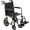 Roscoe Medical Steel Transport Wheelchair with 12" Rear Wheels and 19" Seat, Black, 250 lb Capacity