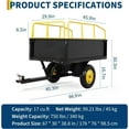 thumbnail image 4 of Historyli 750Lbs 17 Cubic Feet Tow Behind Dump Cart, Heavy Duty Yard Garden Trailer with Removable Sides, Yellow, 4 of 8