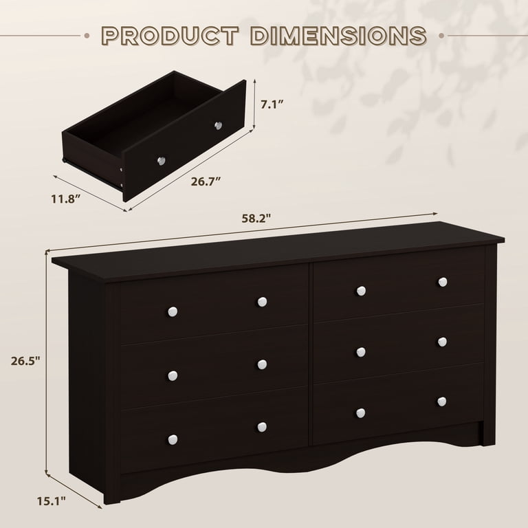Vineego 6-Drawer Wide Dresser, Rich Brown Wood, Classic Traditional Double Dresser with Deep Storage for Bedroom Vineego 6-Drawer Wide Dresser, Rich Brown Wood, Classic Traditional Double Dresser with Deep Storage for Bedroom