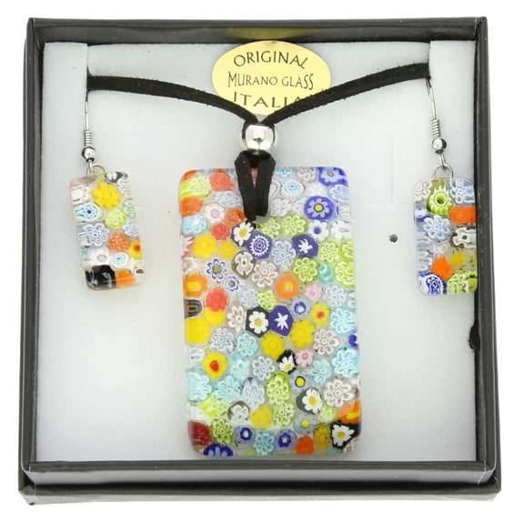 GlassOfVenice Murano Glass Millefiori Necklace and Earrings Set