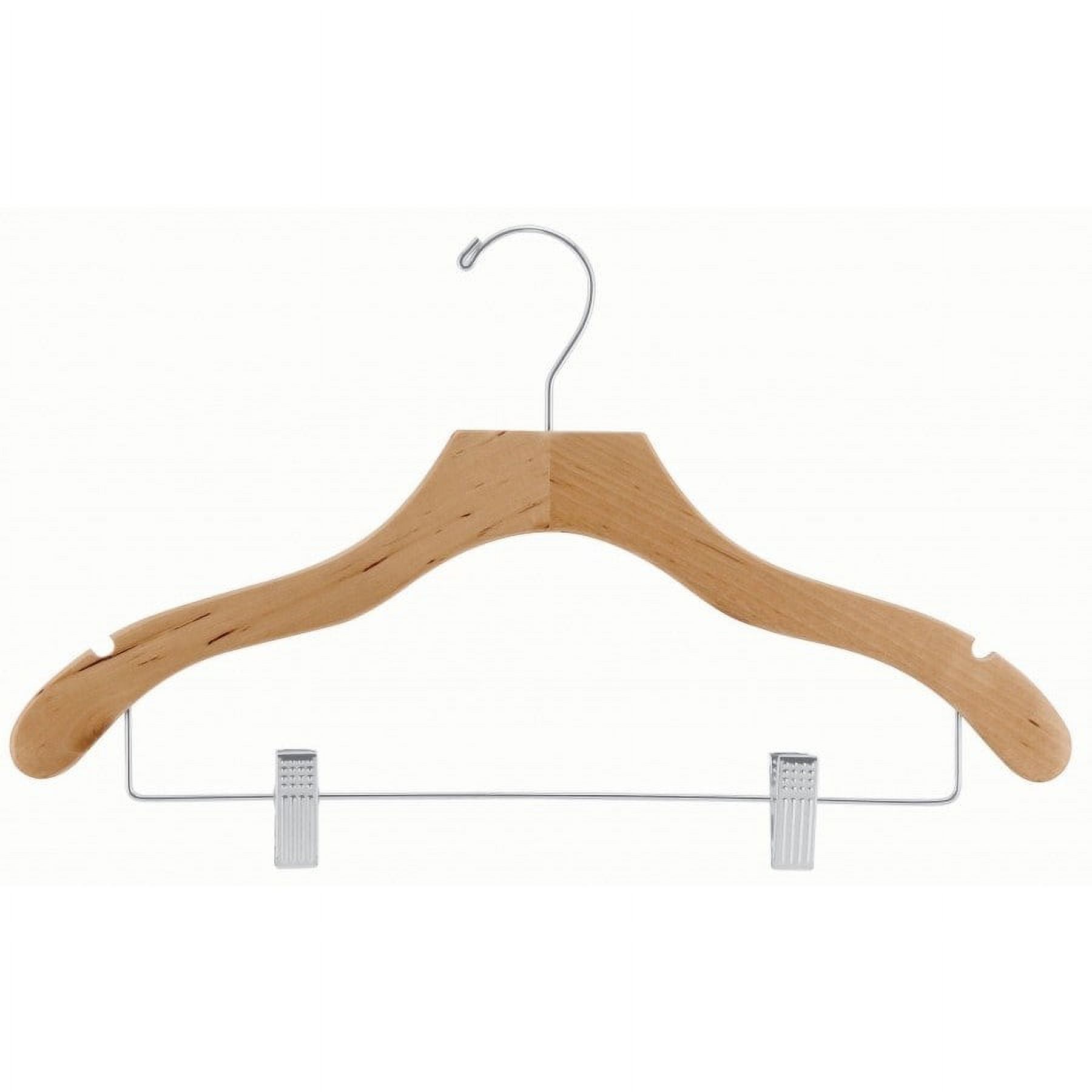International Hanger, Natural Wavy Wood Combo Hanger, Adjustable Cushion Clips, Swivel Hook, 50 Pack