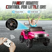12 Volt Ride on Toys for Toddlers w/Remote Control, Electric Ride on Truck Car w/ Shock Absorption, 3 Speeds, Bluetooth, Lights, Steering Wheel Quick Release (Pink)