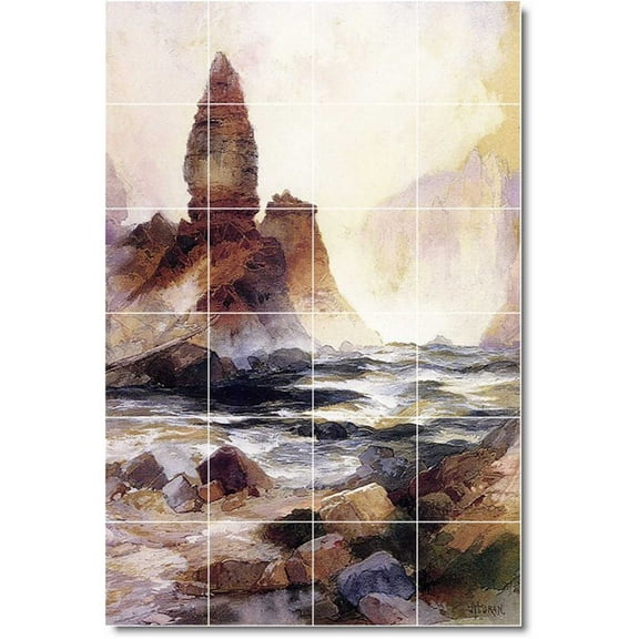 Ceramic Tile Mural-Thomas Moran Waterfalls Backsplash Tile Mural 20. 17" w x 25.5" h using (24) 4.25 x 4.25 ceramic tiles