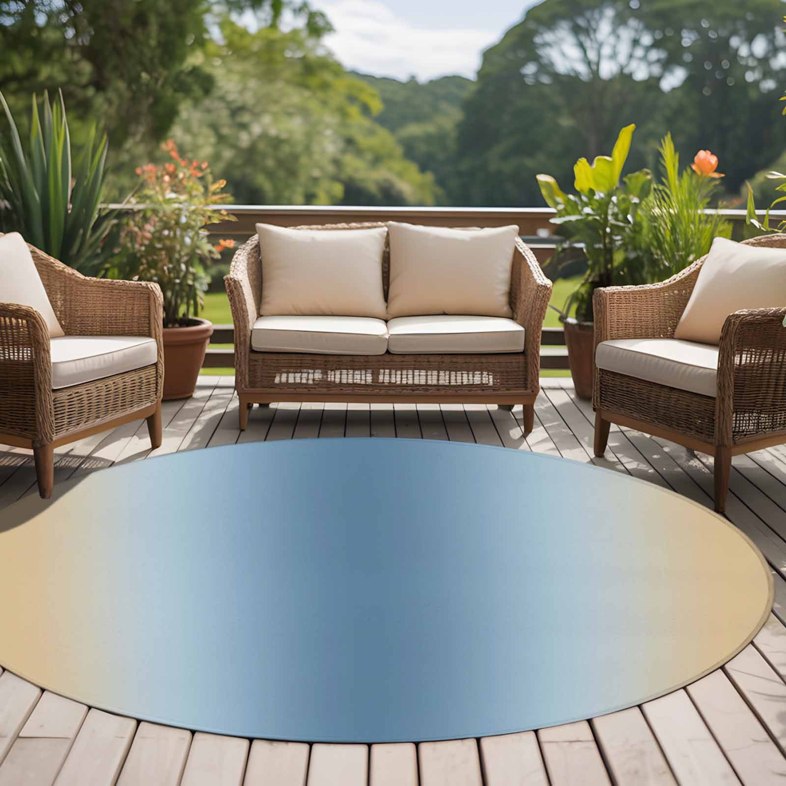 Blue Yellow Ombre Round Area Rug 7Ft Washable Circle Rugs for Dorm Laundry Room, Farmhouse Modern Gradient Art Non-Slip Carpet Floor Mats Indoor Outdoor Carpet Runner Aesthetic Home Decor