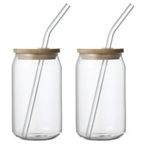 2 Pcs Glass Jar with Lid Clear Mugs Beverage Cups Straw Cold Coffee Glasses for Can Heat-resistant Wooden Travel
