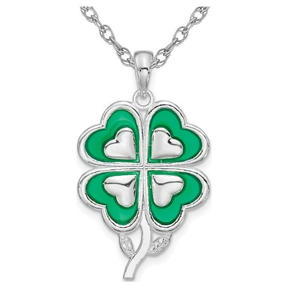 Gem & Harmony Sterling Silver 4-Leaf Clover Charm Pendant Necklace with Chain for Women