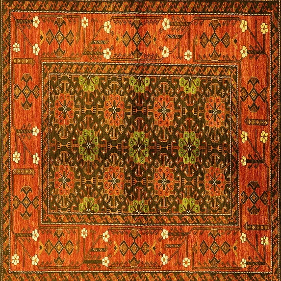 Ahgly Company Machine Washable Indoor Square Oriental Yellow Industrial Area Rugs, 3' Square