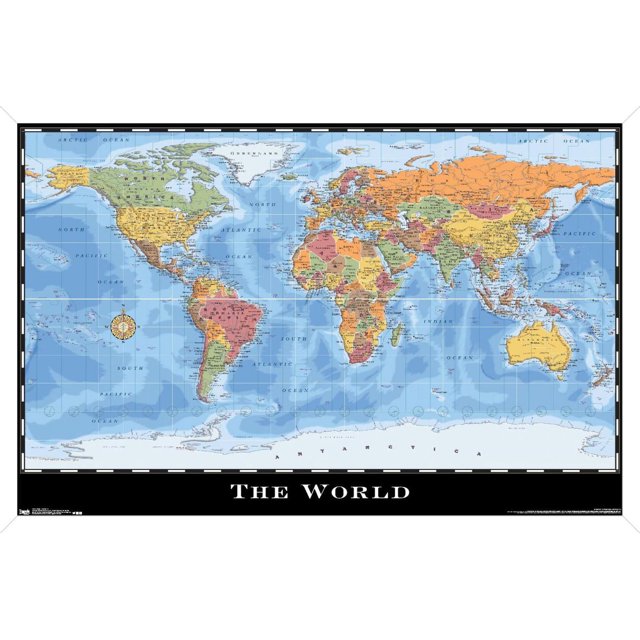Map - World Wall Poster, 22.375" x 34"