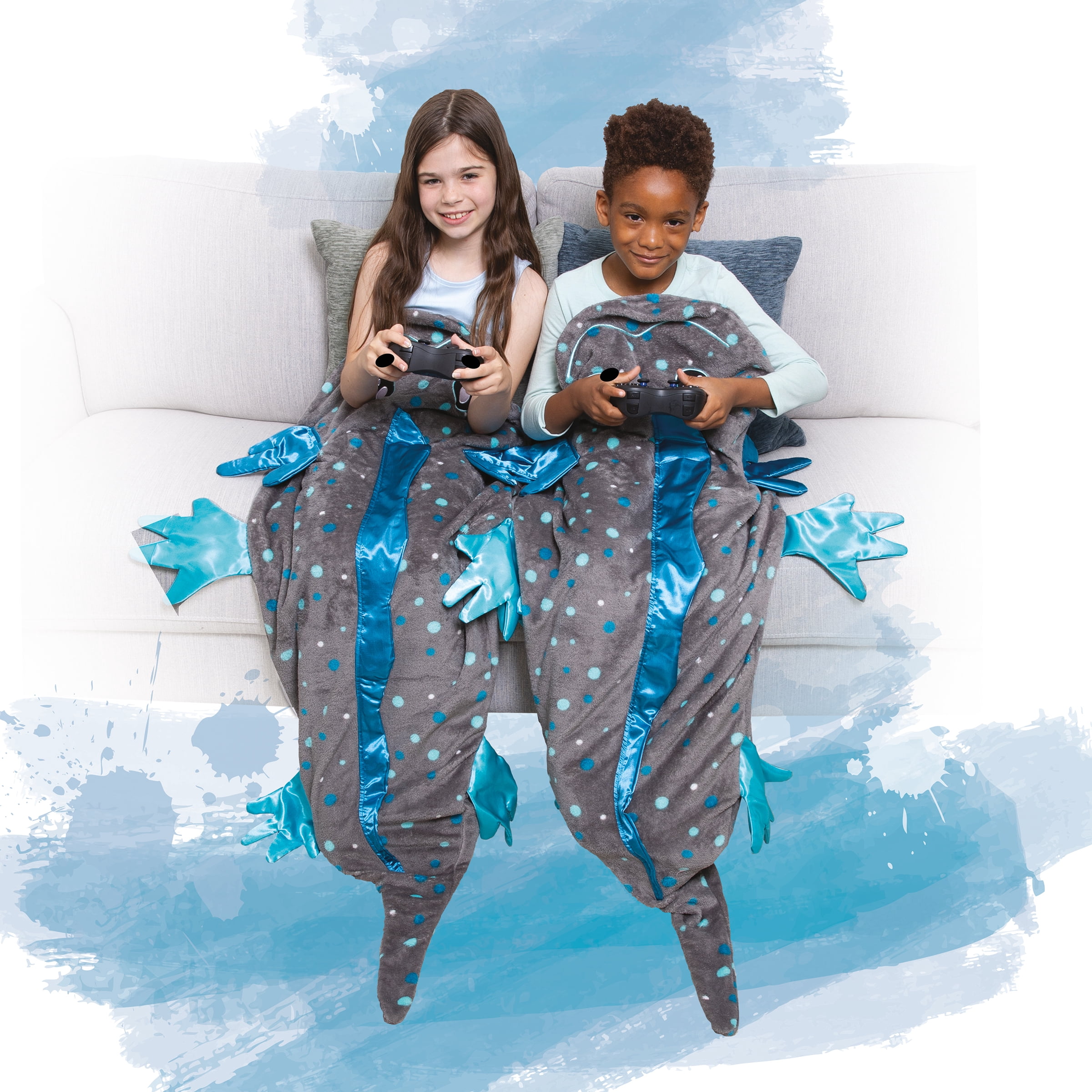 Snuggie Tails, The Original Wearable Blanket with Sleeves, Super Soft Throw Fleece, Axolotl, Ages 5+