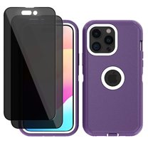 Aggxpf for iPhone 15 Pro Max Case with Privacy Screen Protector 2 Pack, Heavy Duty Phone Case Full-Body Protective Phone Cover,Purple White