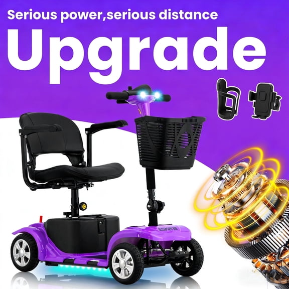 Arshin Senior-Friendly Mobility Scooter,Easy-to-Use and Lightweight Foldable,300lbs,Purple