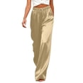 thumbnail image 2 of TEAJOPSUU Womens Satin Pajama Pants Silk Wide Leg Sleep Lounge Pants Loose Pj Bottom with Pockets Solid Color Sleepwear Trousers Khaki, 2 of 7