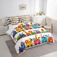 thumbnail image 3 of Homewish Elephant Zebra Giraffe Twin Bedding Sets 7-Piece for Preppy Children Teens,Cartoon Train Bedding Comforter Set Microfiber,Kawaii Jungle Animal Breathable Sheet Sets,Lightweight Room Decor, 3 of 8