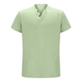 thumbnail image 4 of KHONTS Men's Henley Collared Shirts Slim Fit Short Sleeve Fashion Tops Tee Basic Classic Summer V-Neck T Shirts Light Green XL, 4 of 5
