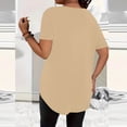 thumbnail image 3 of Women's Plus Size Tops V-Neck Button down T-Shirts, Casual Solid Summer Loose Basic Tee ,Beige,5XL, 3 of 5