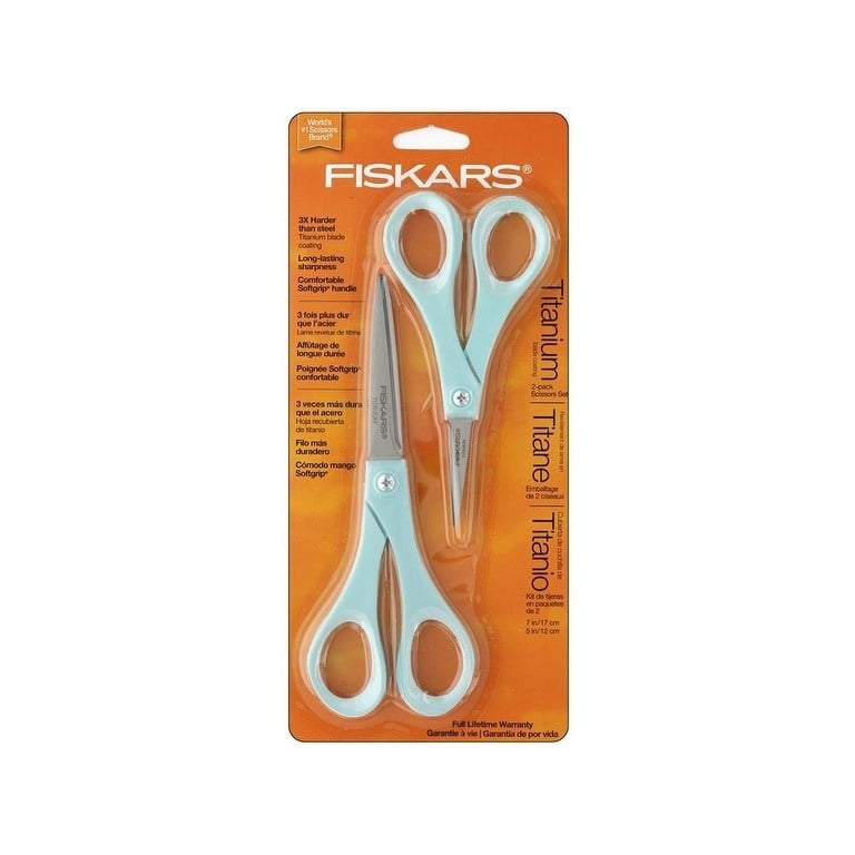 Fiskars Performance 5 & 7 inches Softgrip Titanium Fashion Scissors Set 5634, Light Blue