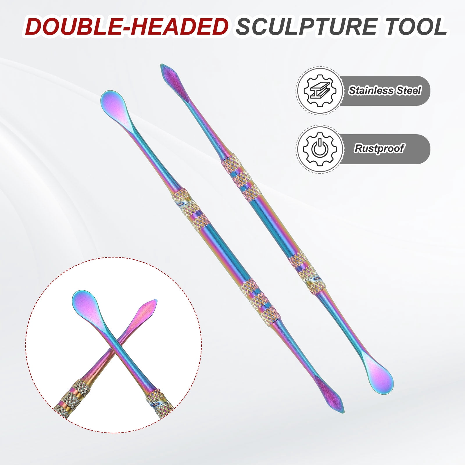 Uxcell 22pcs Wax Carving Tool 4.8" Double-Headed Stainless Steel Sculpture Tools Kit Modeling Engraving Sculpting Spoons for Clay Pottery Crafts Shaping, Multicolored Plated