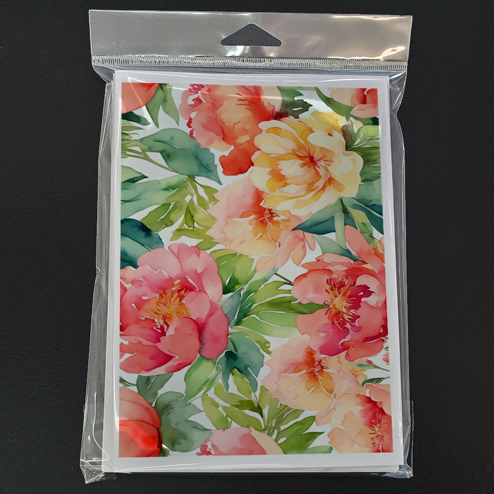 Indiana Peonies in Watercolor Greeting Cards and Envelopes Pack of 8 7 in x 5 in