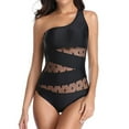 thumbnail image 2 of UTSJKR Women's Sexy One Piece Bathing Suits One Shoulder Swimsuits Slimming Dot Print Mesh Cutout Swimwear Black 10, 2 of 6