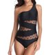 thumbnail image 5 of Traje de Baño de Ruffle de las Mujeres con Diseño Hueco de Bloqueo de Colores, Traje de Baño sin Espalda de Pieza Conservadora para la Playa, 5 of 6