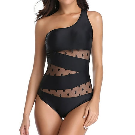 POROPL Swim Suits for Women 2025 One Piece Fashion Halter Top Conservative Ruffle Swim Cutout Swim Black