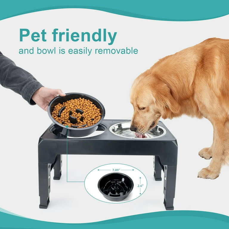 Pawque Elevated Dog Bowls for Large Medium Small Dogs with Storage, 4 Height Adjustable Raised Dog Bowl with Slow Fooding Bowl and Water Bowl, 2 Bowls