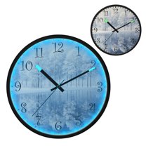 Voice Activated Clock with Glow Light 12 Inch Large Silent Wall Clock Battery Operated for Home Decor White Trees with Frost