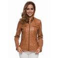 thumbnail image 2 of Osfvolr Womens Removable Hooded Long Sleeves Fashion Biker Leather Jackets Quilted Slim PU Coats with Zipper Brown XXL, 2 of 8