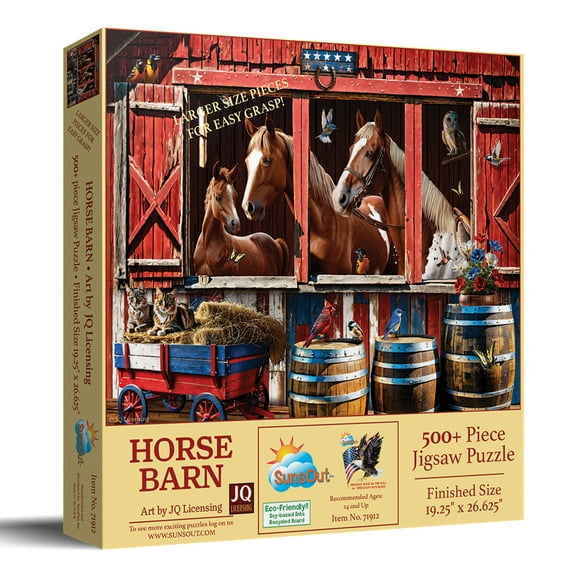 SUNSOUT INC - Horse Barn - 500 pc Large Piece Jigsaw Puzzle by Artist: JQ Licensing - Finished Size 18" x 24" - MPN# 71912