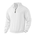 thumbnail image 2 of Men's Retro Stand Collar Zip-Up Sweatshirt, Casual Loose Fit Heavyweight Knit Jacquard Pullover, Fall Winter Long Sleeve Top,White,2XL, 2 of 7