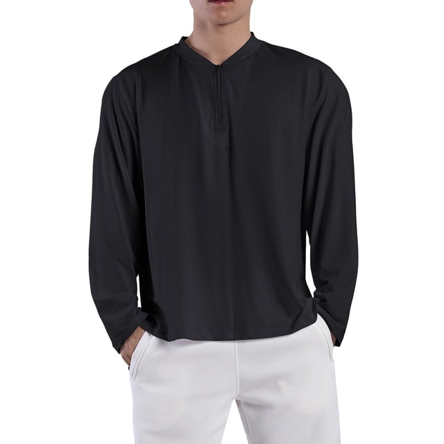 2025 Camisa de manga larga con media cremallera para hombre: corte holgado, tejido transpirable, prenda interior deportiva - M-XXXL