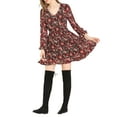 thumbnail image 2 of MODA NOVA Junior's Floral V Neck Elastic Waist Ruffle A Line Dress  Black XXL, 2 of 6