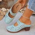 thumbnail image 4 of Mule Clogs for Women with Block Heel and Perforated Design, Casual Closed-Toe Slip-On Heeled Slippers for Spring and Summer, 4 of 9