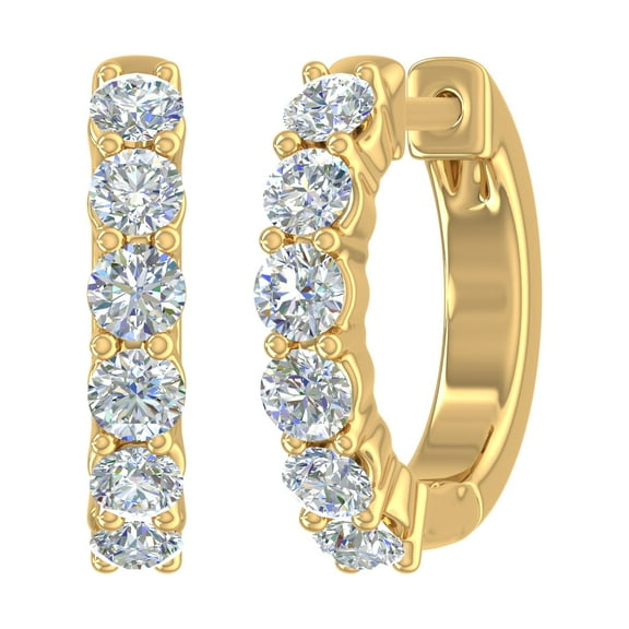 3/4 Carat Diamond Hoop Huggies Earrings in 14K Yellow Gold