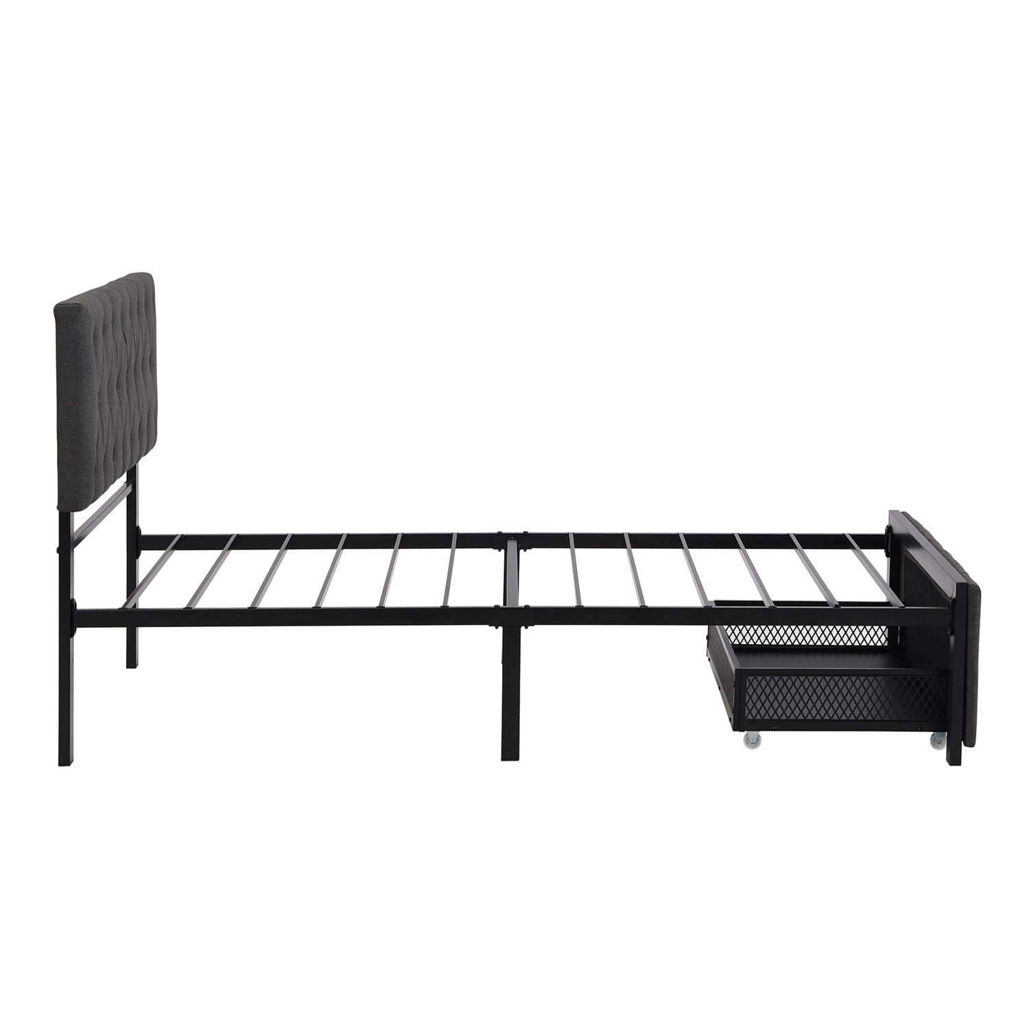Kadyn Metal Platform Twin Bed Frame with Storage Drawer, Twin Platform Bed Frame with Upholstered Headboard, No Box Spring Needed, Gray&Twin Kadyn Metal Platform Twin Bed Frame with Storage Drawer, Twin Platform Bed Frame with Upholstered Headboard, No Box Spring Needed, Gray&Twin