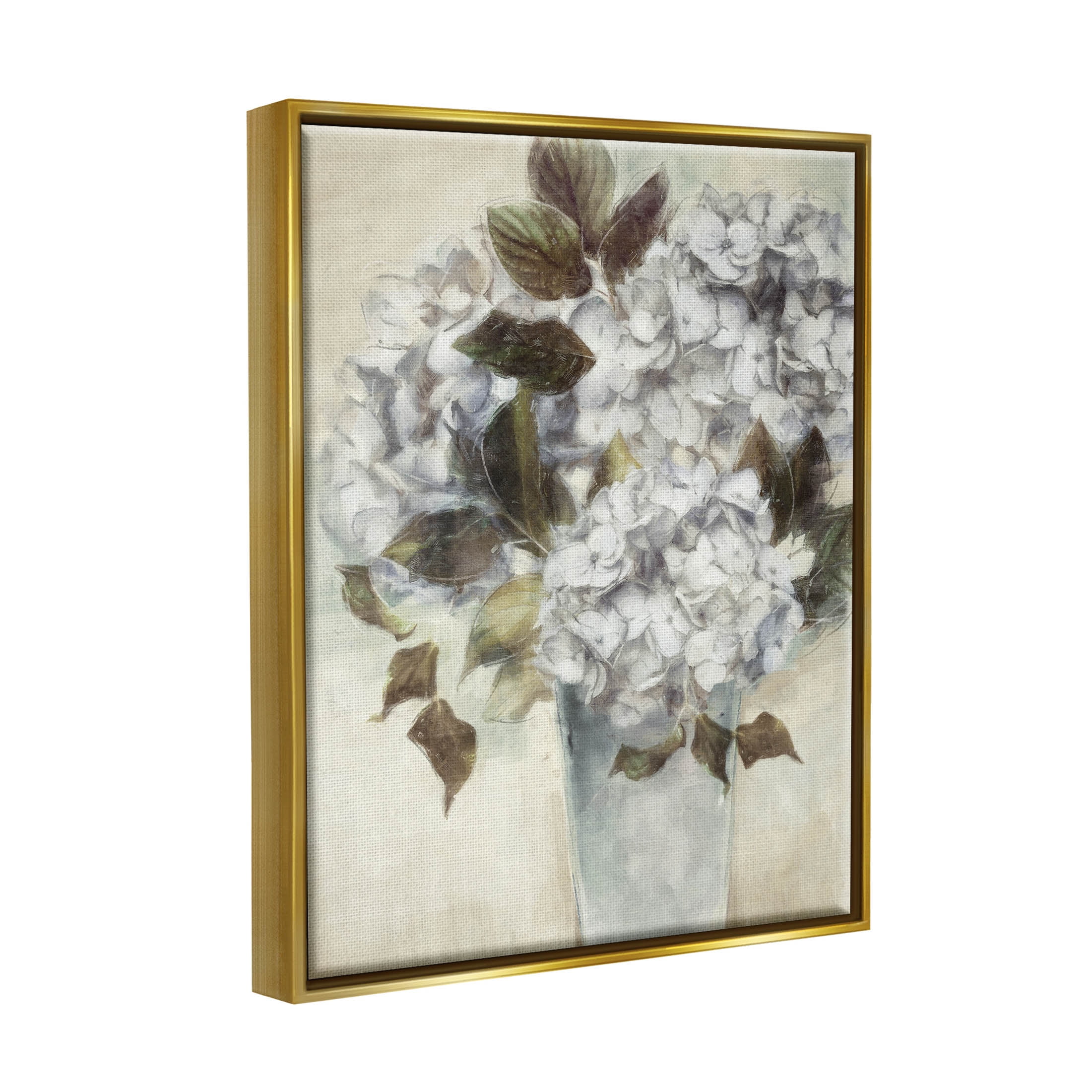 Stupell Industries Traditional White Blossom Bouquet Vase Painting Metallic Gold Floating Framed Canvas Print Wall Art, Design by Nina Blue
